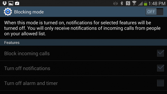 Use Blocking mode as a do not disturb option on the Note 3. 