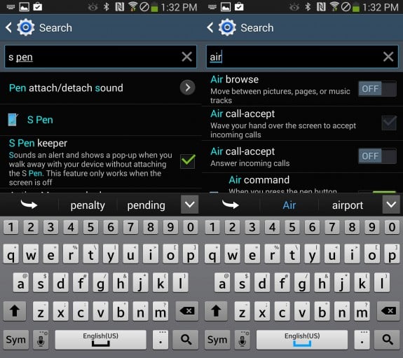 Galaxy Note 3 settings are tough to find, but you can specifically search settings and make changes in the results.