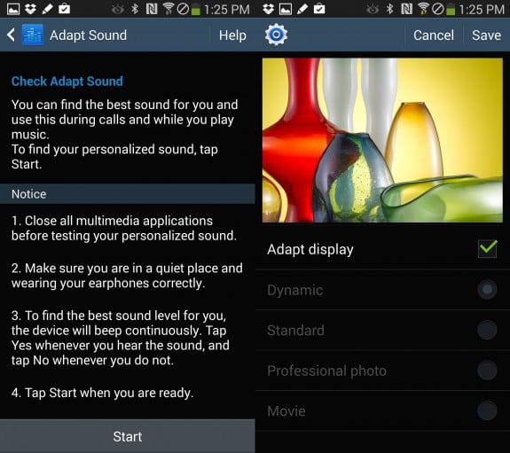 Use Adapt Display and Adapt Sound to customize the display and sound profile for your Note 3.