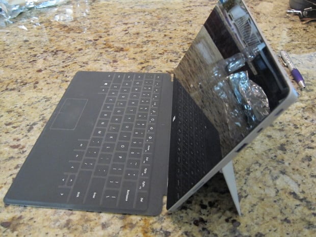 The Surface 2 with kickstand at original 24 degree angle