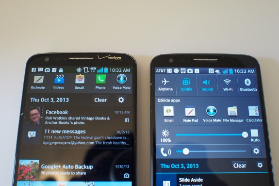 Verizon on left, AT&T model on the right gives you access to more widgets for quick controls. 