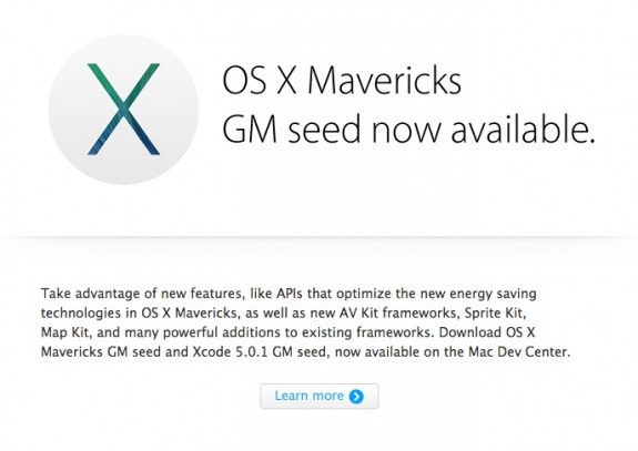 OS X Mavericks GM seed now available