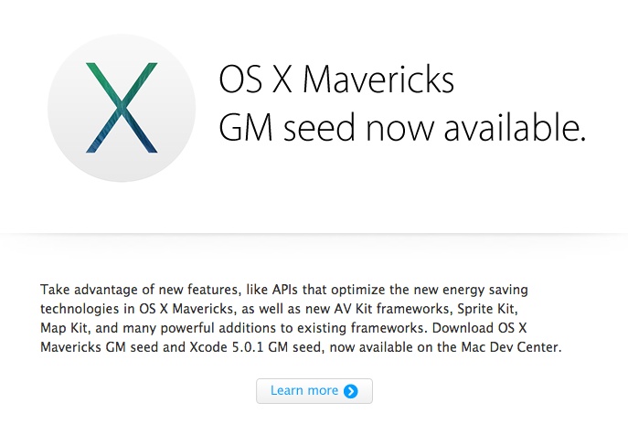 OS X Mavericks GM seed now available
