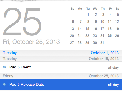The iPad 5 release date could land on October 25th if rumors of an October 15th event are true. 