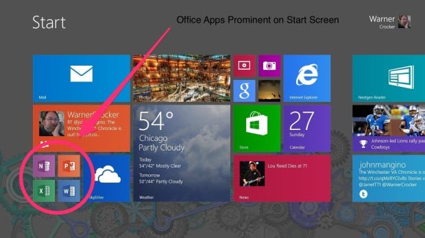 Office Apps have prime location on Start Screen