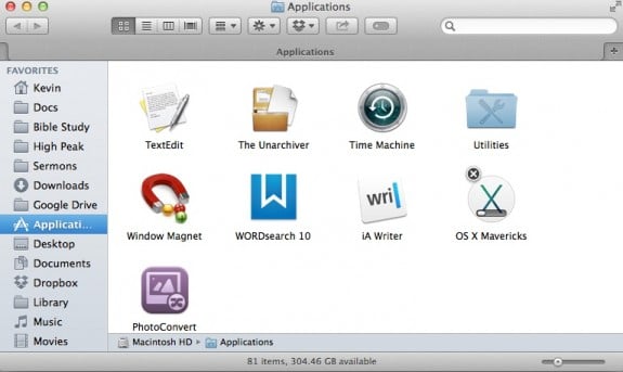 osx mavericks installing in applications folder