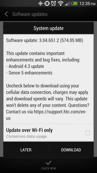 The Sprint HTC One Android 4.3 Jelly Bean update is rolling out now. 