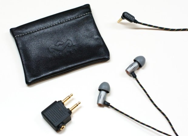 The House of Marley Legend headphones include a carrying case and airplane adapter.