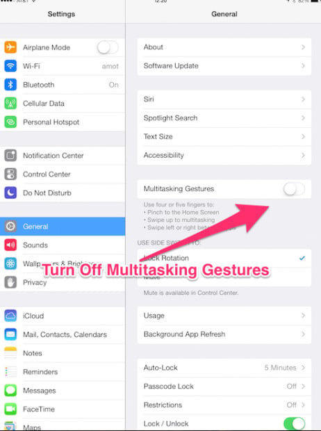 Turn off iPad Multitask Gestures Before Using