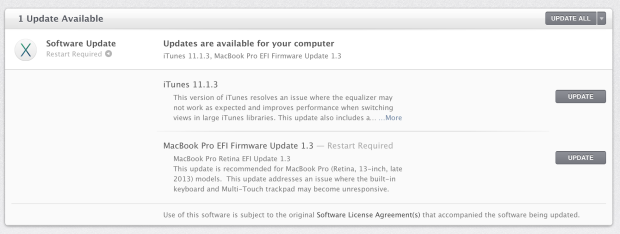 Apple offers a free update to fix 13-inch macbook Pro Retina late 2013 touchpad and keyboard freezing issues. 