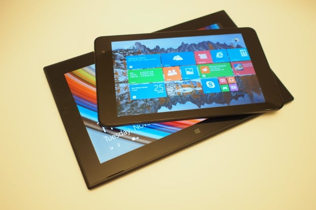 Unlike other Windows 8, Windows 8.1, and Windows RT tablets, there is no Windows key on the front of the Dell Venue 8 Pro. Dell has relocated the key to a corner edge, which helps to prevent accidental activation of the Windows key when you're gripping the slate in tablet mode.