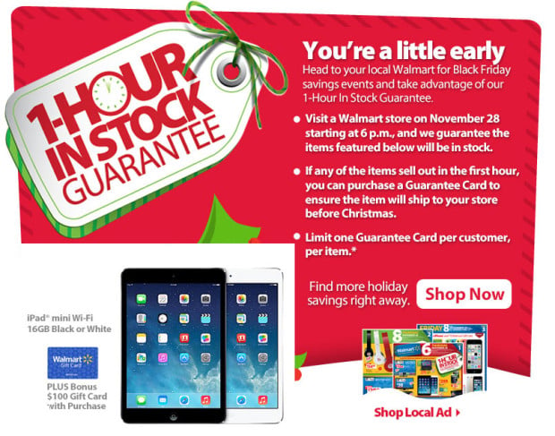 The Walmart Black Friday 2013 ad reveals an easy to get iPad Mini deal that drops the price by $100.