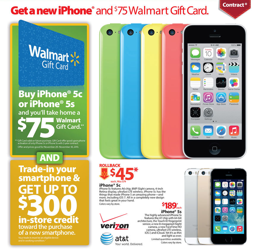 The Walmart Black Friday 2013 ad includes incredible iPhone deals.
