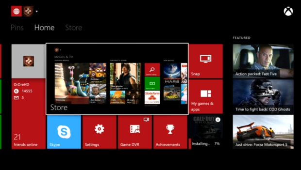 The Xbox One home screen.