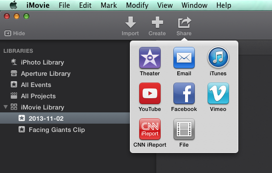 shared project for osx imovie via itunes