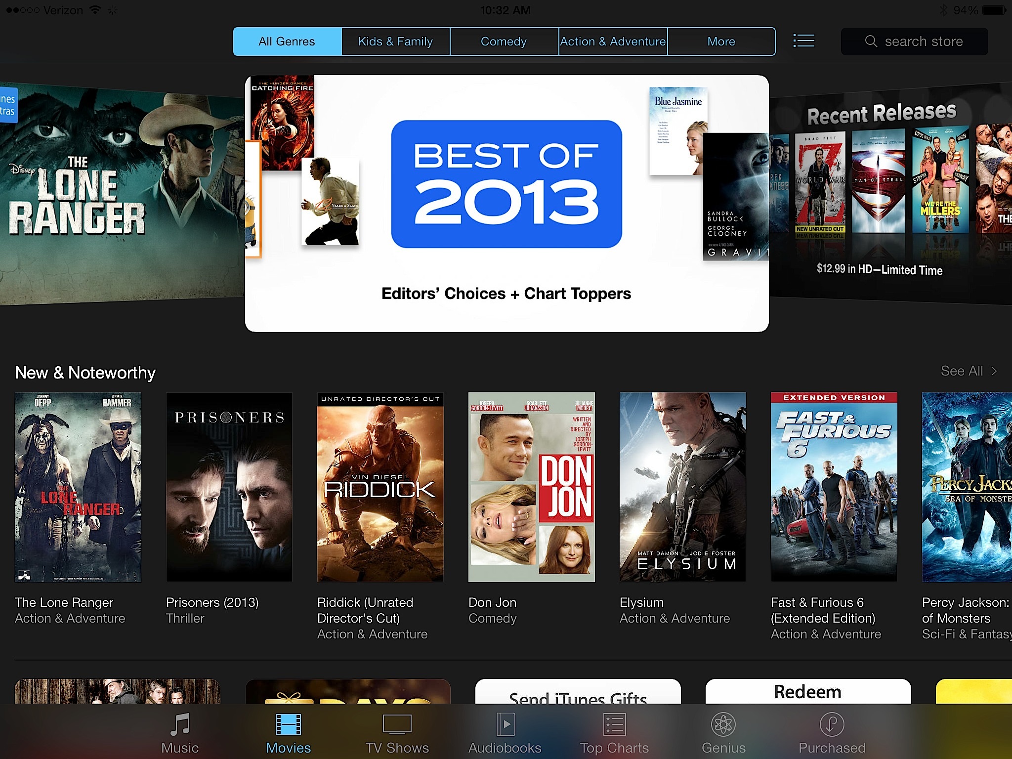 Tap on Movies to see the movies you can rent or buy on the iPad.