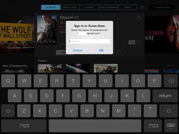 Enter your password to complete the rental. It is hard to accidentally rent a movie on the iPad.