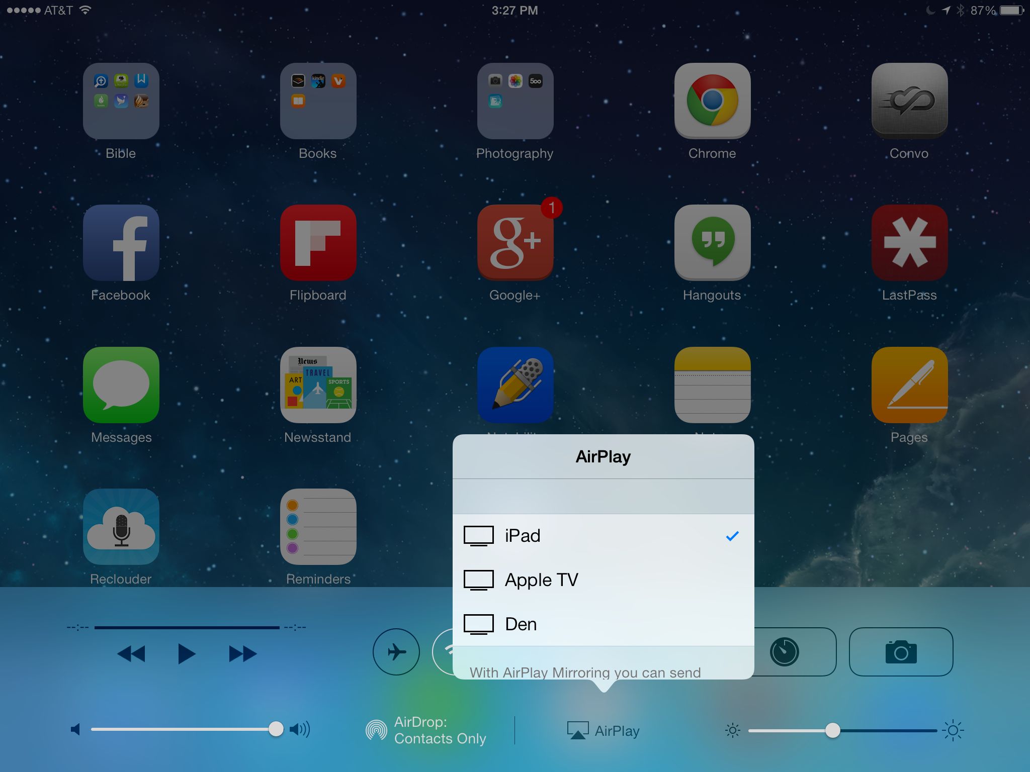 airplay in ios control center