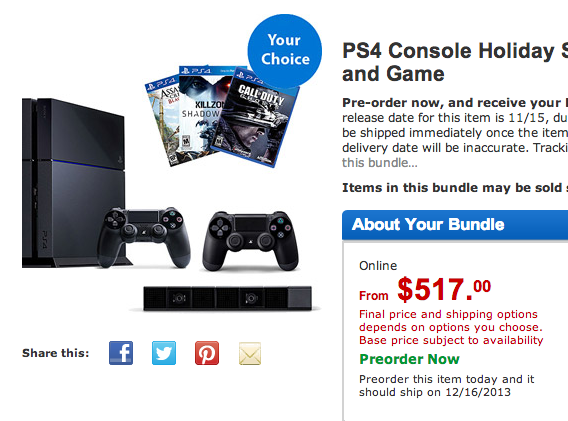 ps4 price cyber monday