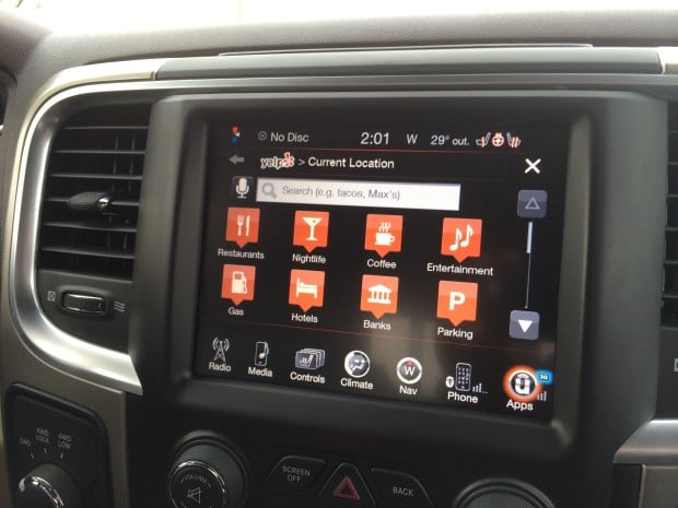 Search Yelp from your dash with the Uconnect system in the 2014 Ram 2500.