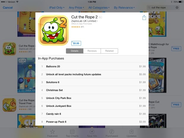 cut the rope 2 in app purchases