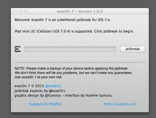 Start the evasi0n iOS 7 jailbreak.
