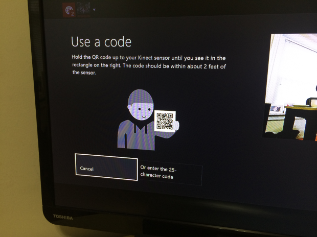 To use a QR code or pre-paid numerical code like those on pre-paid Xbox Live cards say "Xbox, use a code"