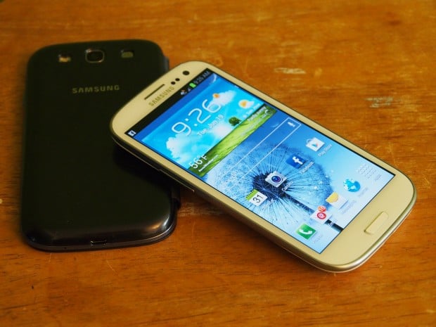 The Galaxy S3 sports a plastic design. 