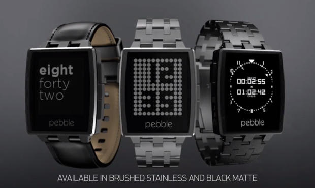 Each Pebble Steel comes with two bands, a metal band and a leather band. 