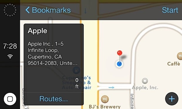 Pick and choose a destination using Apple Maps on the iOS in the Car system using a car's touch screen display.