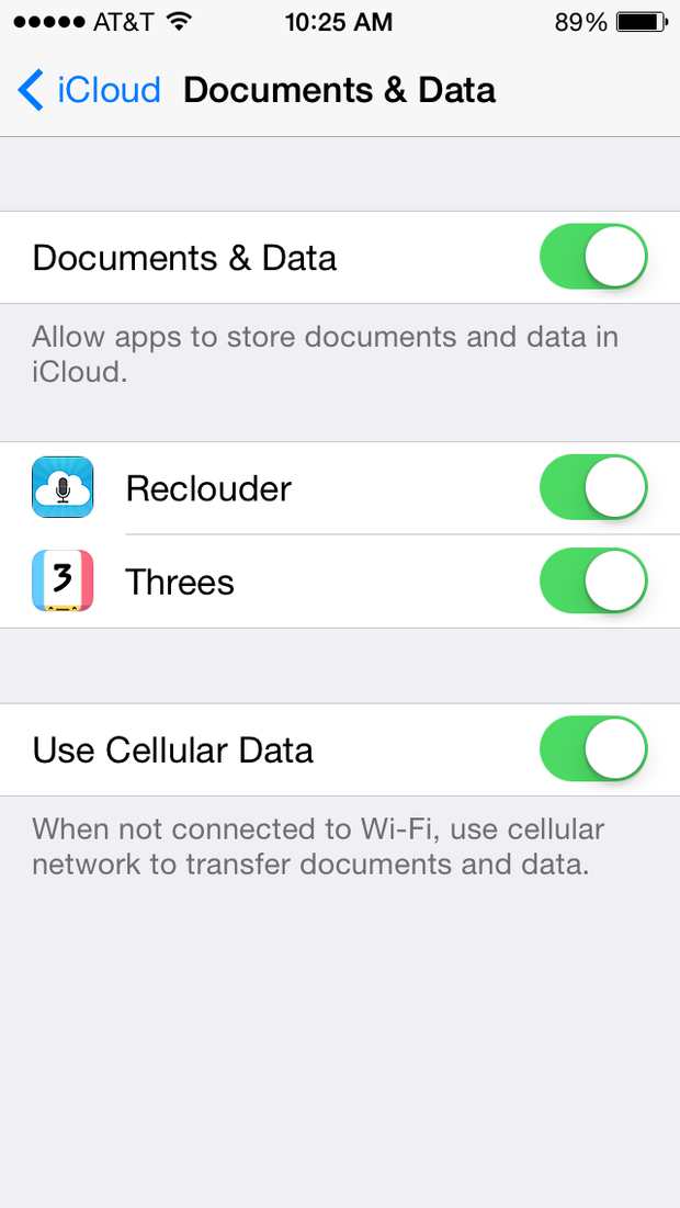 icloud documents and data settings