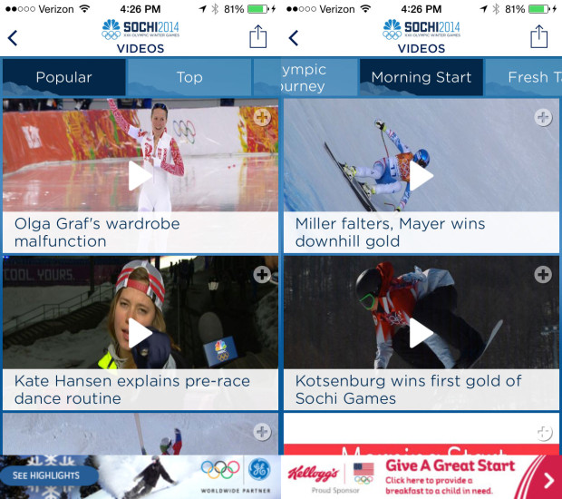 The 2014 Olympic highlights are available on iPhone, iPad and Android, but not on YouTube in the U.S.