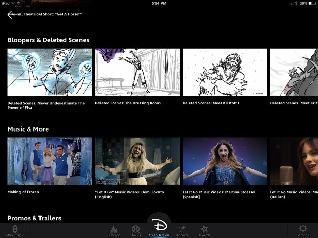 Watch Frozen extras, behind the scenes, a musical short and music videos of Let it Go in the Disney Movies Anywhere app.