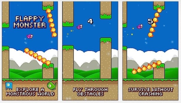Flappy Monster Free adds more challenges to a Flappy Bird style game. 