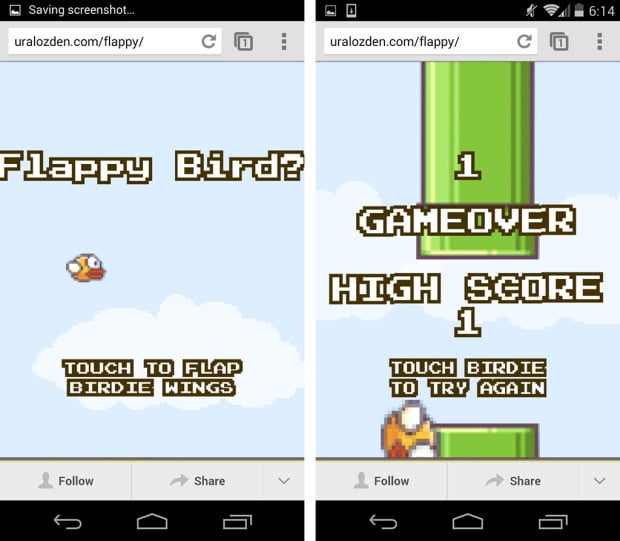 Flappy Bird Online in HTML5 works on a computer, iPhone, iPad or Android.