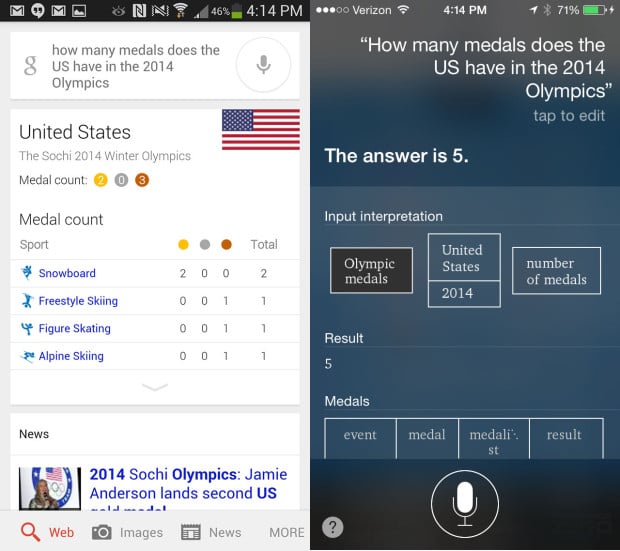 Siri and Google Now can answer questions about the 2014 Olympics. 