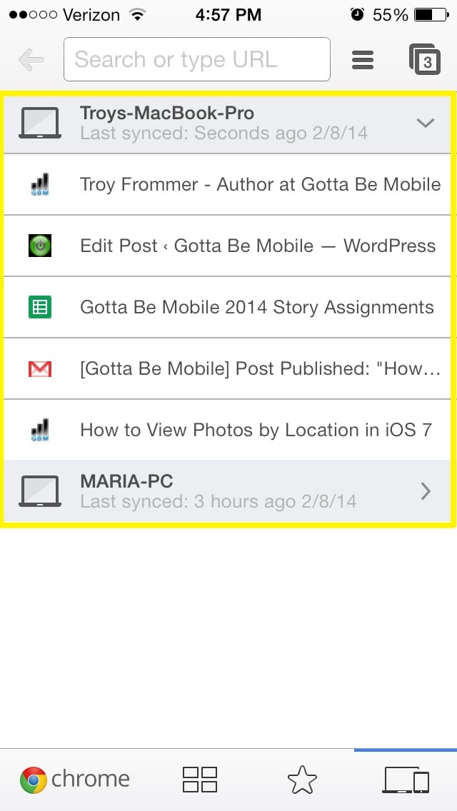 Open Tab from other device (iPhone)