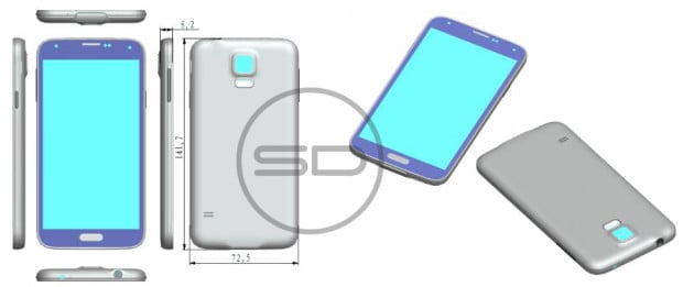 A new Samsung Galaxy S5 rumor shows a possible design and dimensions.