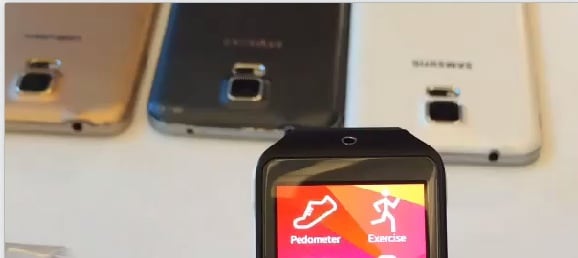This photo shows what is likely the Samsung Galaxy S5 in gold, black and white.