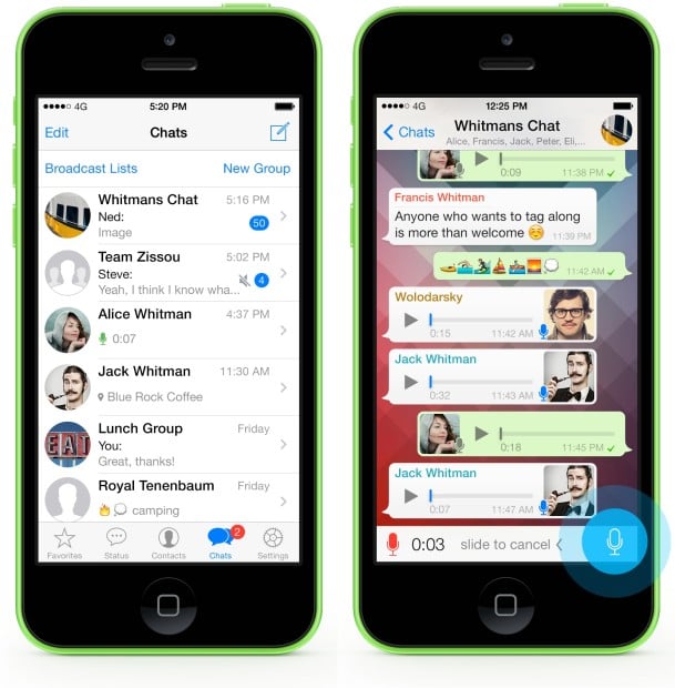 The WhatsApp app allows users to send multiple types of messages. 