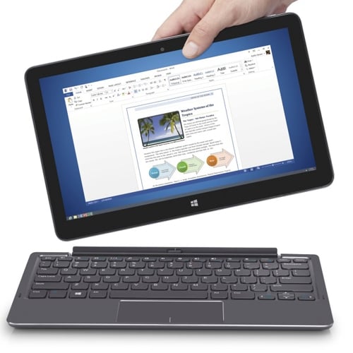 Dell's larger tablet keyboard ($159 MSRP) turns the Venue 11 Pro into a convertible Ultrabook and adds double the battery life.