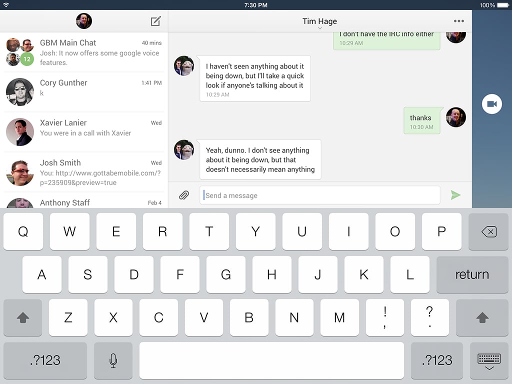 Google Hangouts for iPad