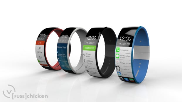 The iWatch concept uses a strong, flexible glass, but a real iWatch may use Sapphire.