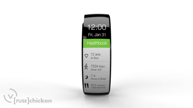 An iWatch concept includes a Healthbook screen based off iOS 8 rumors. 