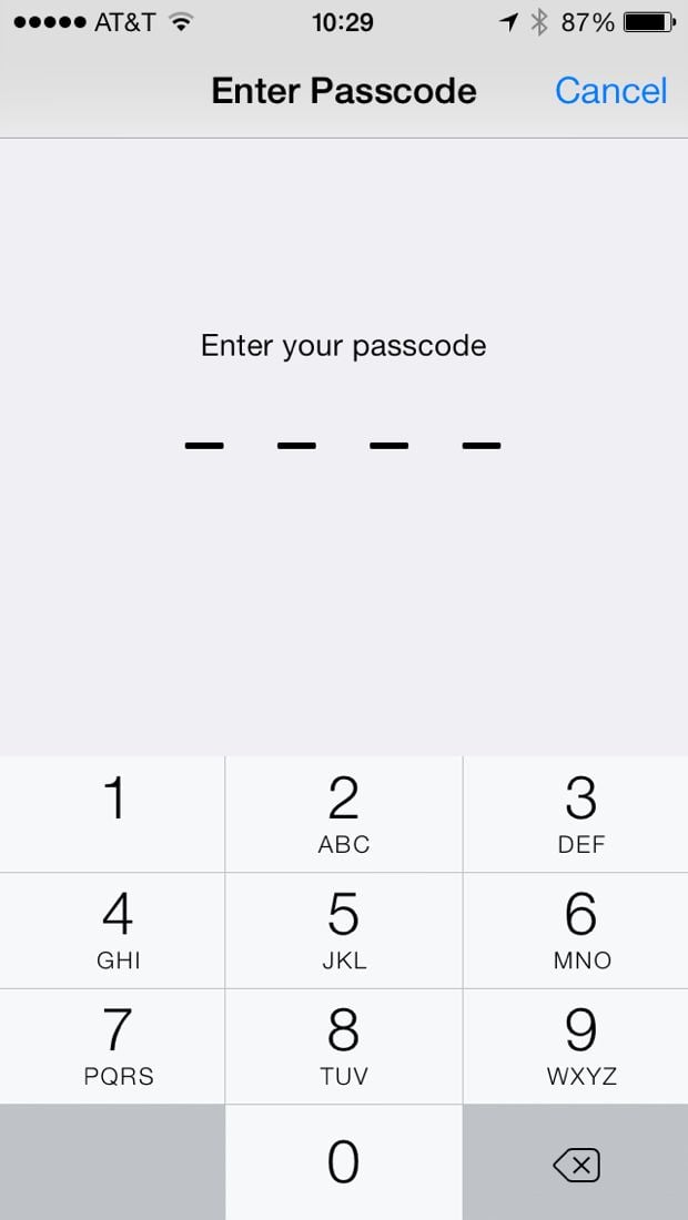 numeric passcode lock entry ios7