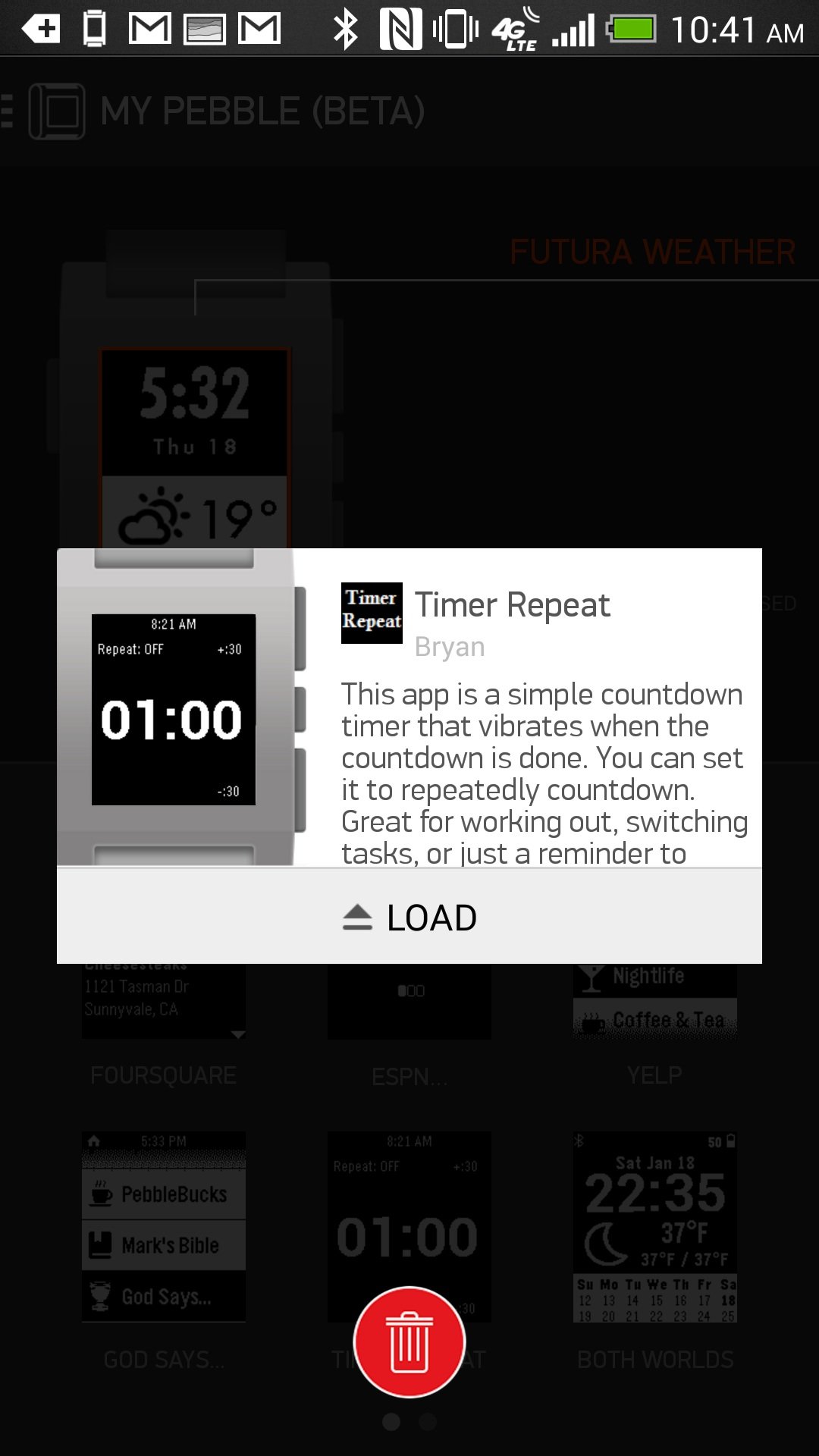 pebble app loading app on watch