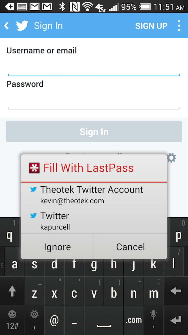 lastpass logs into apps on android