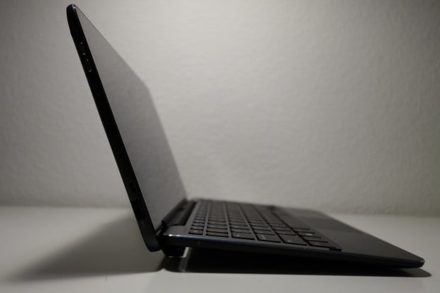 Maximum tilt angle of the tablet when docked to the keyboard. Note that in Ultrabook mode, the screen doesn't tilt back far at all. 