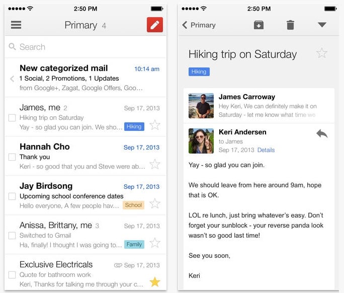 The new Gmail iPhone app allows users to get messages without waiting for the app to load them after it opens.