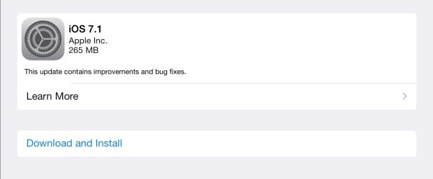 Tap on Download and Install to start installing iOS 7.1